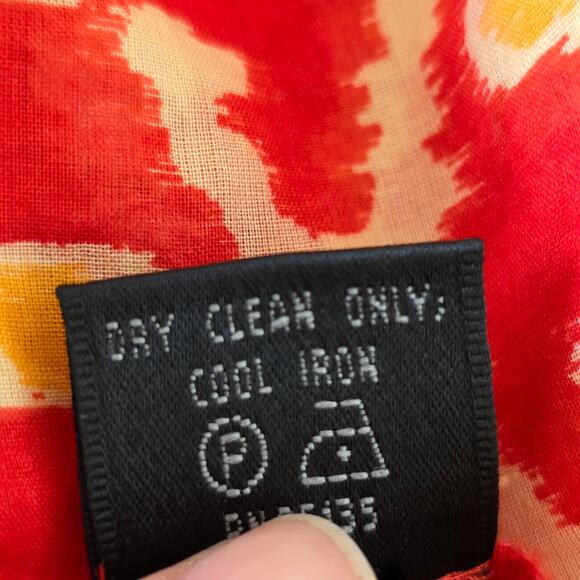 Lafayette 148 New York Red Ikat Print Button Front Blouse Women Sz 14 Tie Front - Picture 13 of 13